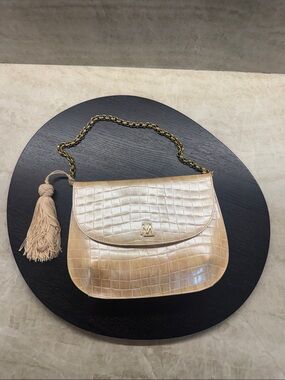 Escada Iridescent Gold Croc-Embossed Shoulder Bag with Tassel